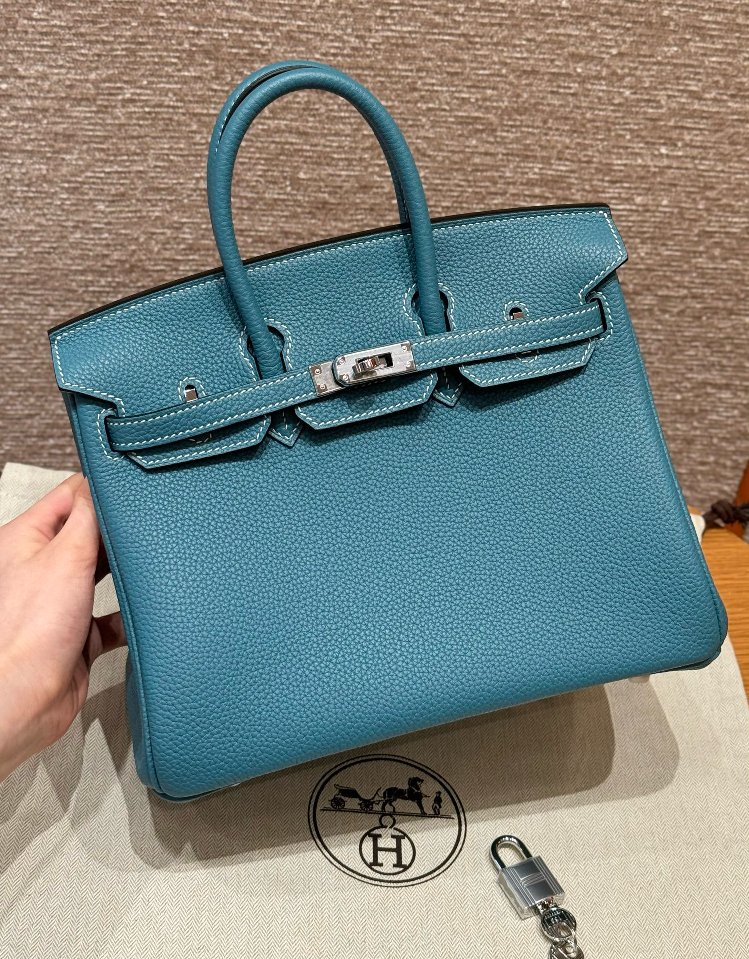 에르메스 Hermes Birkin 25cm Togo 45 Blue Jean/silver
