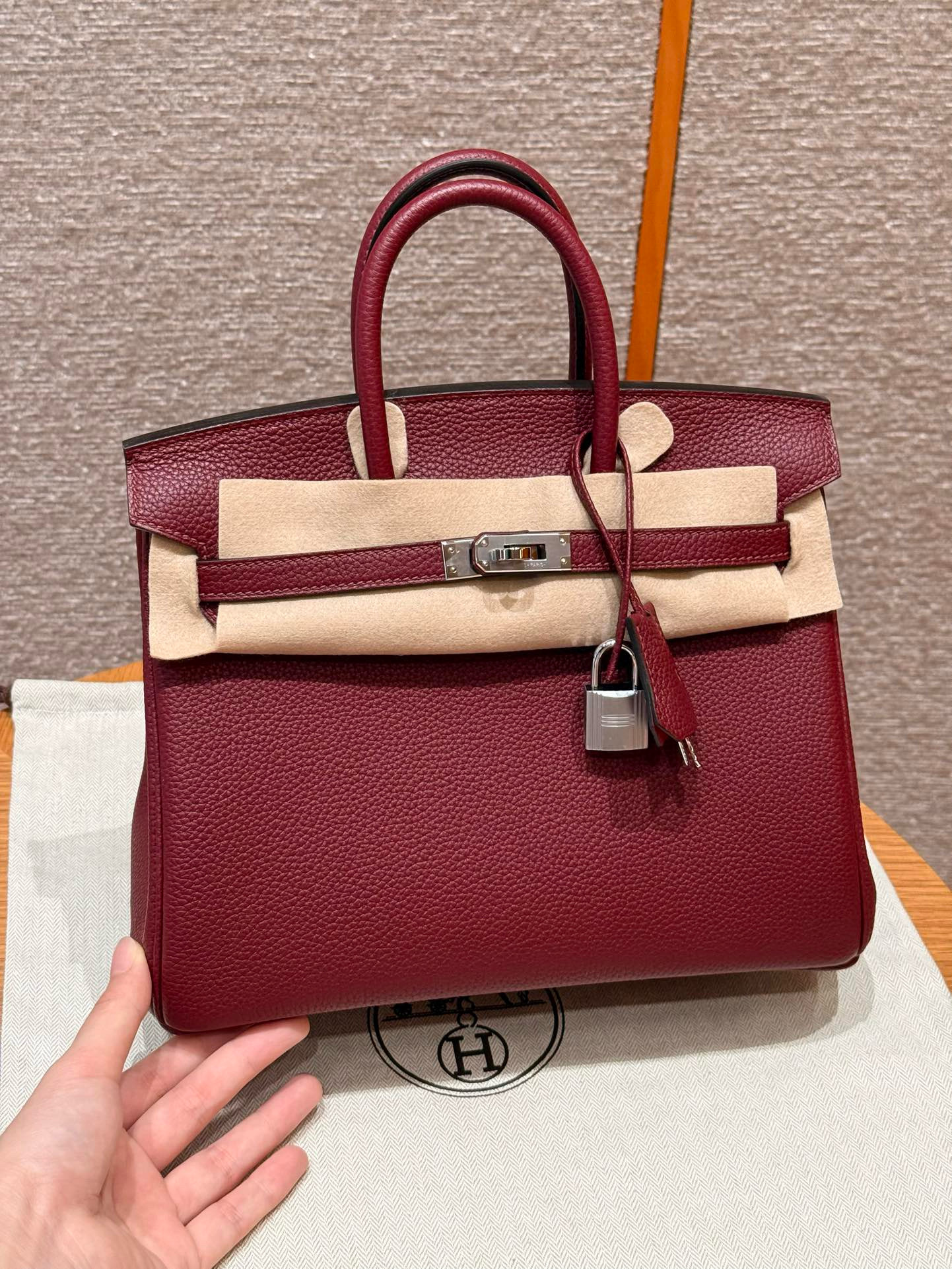 에르메스 Hermes Birkin 25cm Togo 57 Bordeaux and Q5 Rouge casaque/silver