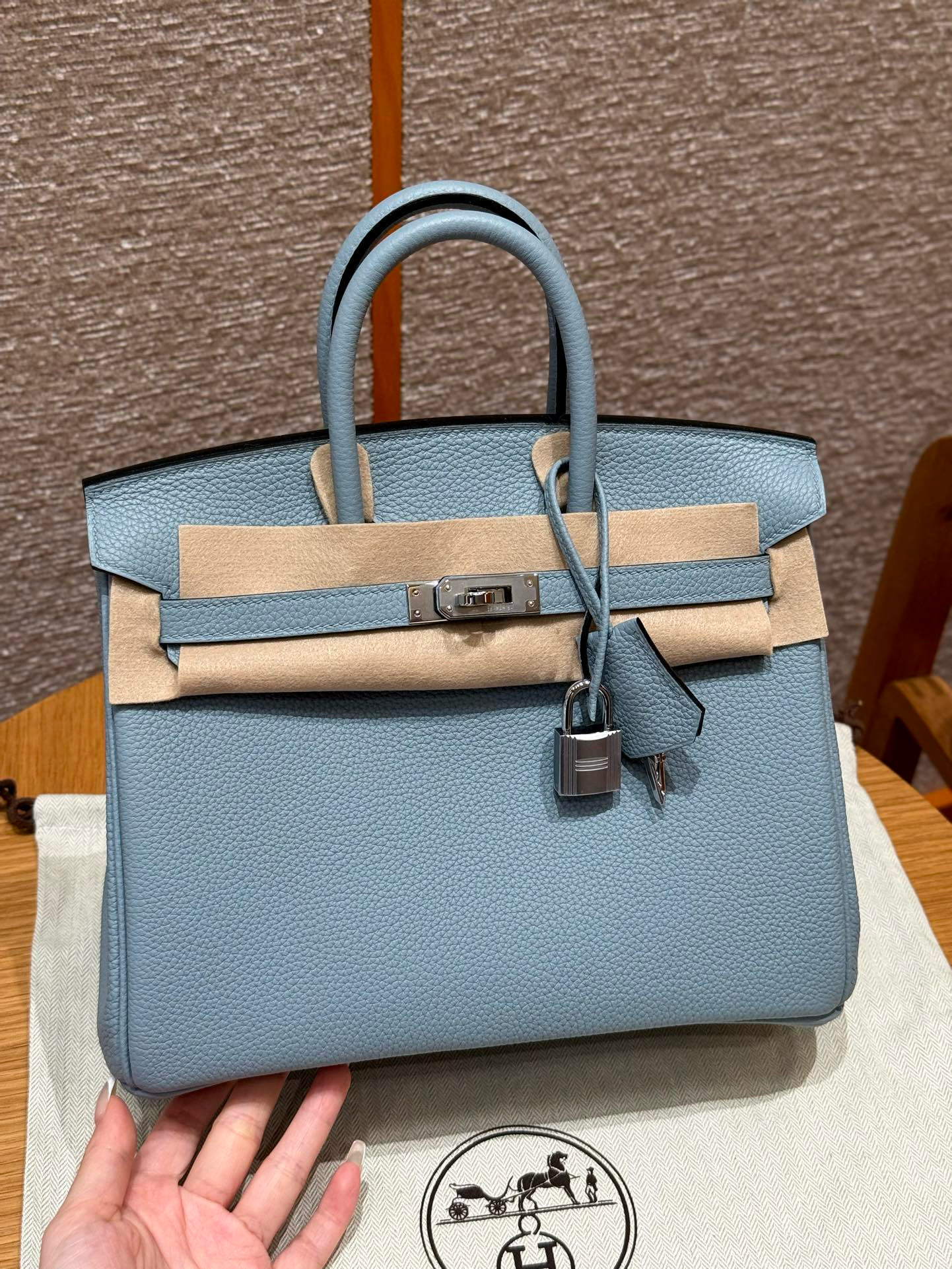 에르메스 Hermes Birkin 25cm Togo J7 Blue lin and DO Beige de Weimar/silver