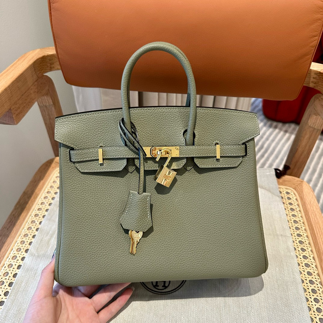 에르메스 Hermes Birkin 25cm Togo Q1 Sauge/gold