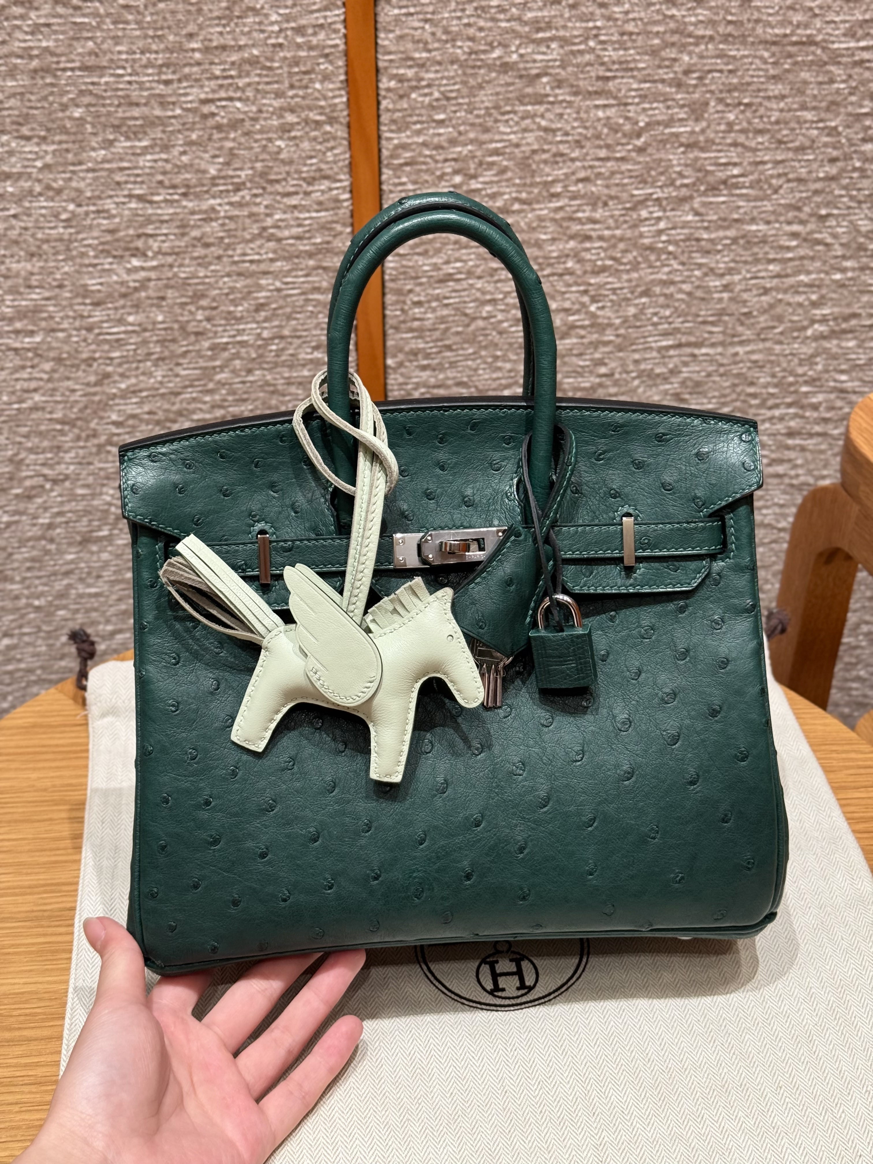 에르메스 Hermes Birkin 25cm KK ostrich Z6 Malachite/silver