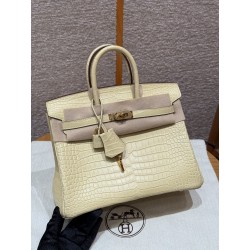 에르메스 Hermes Birkin 25cm Matte Alligator Y1 Vanille/gold