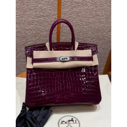 에르메스 Hermes Birkin 25cm Niloticus N5 Cassis/silver