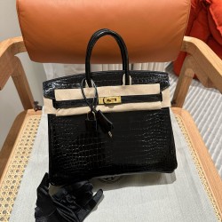 에르메스 Hermes Birkin 25cm Porosus Crocodile 89 Noir/gold