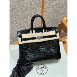 에르메스 Hermes Birkin 25cm Porosus Crocodile 89 Noir/silver