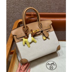에르메스 Hermes Birkin 30cm Canvas and Swift 0M Chai/gold