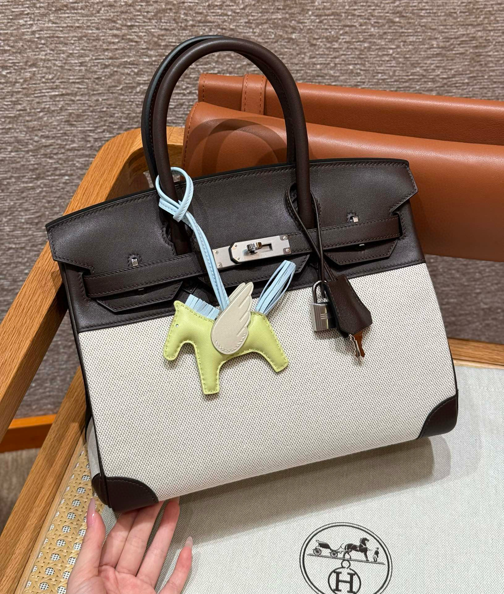 에르메스 Hermes Birkin 30cm Canvas and Swift 46 Ebene/silver