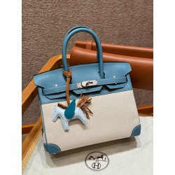 에르메스 Hermes Birkin 30cm Canvas and Swift 75 Blue Jean/silver