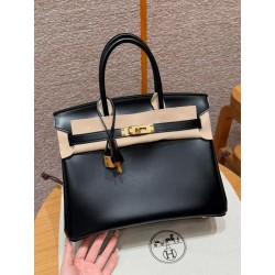 에르메스 Hermes Birkin 30cm Box 89 Noir/gold