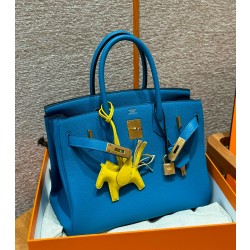 에르메스 Hermes Birkin 30cm Togo 0F Blue Frida/gold