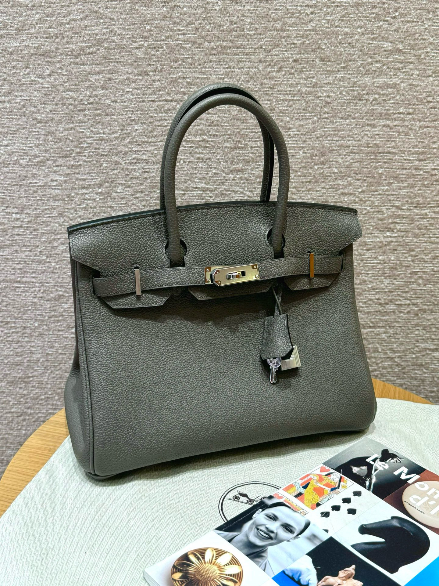 에르메스 Hermes Birkin 30cm Togo 0L Gris Mayer/silver