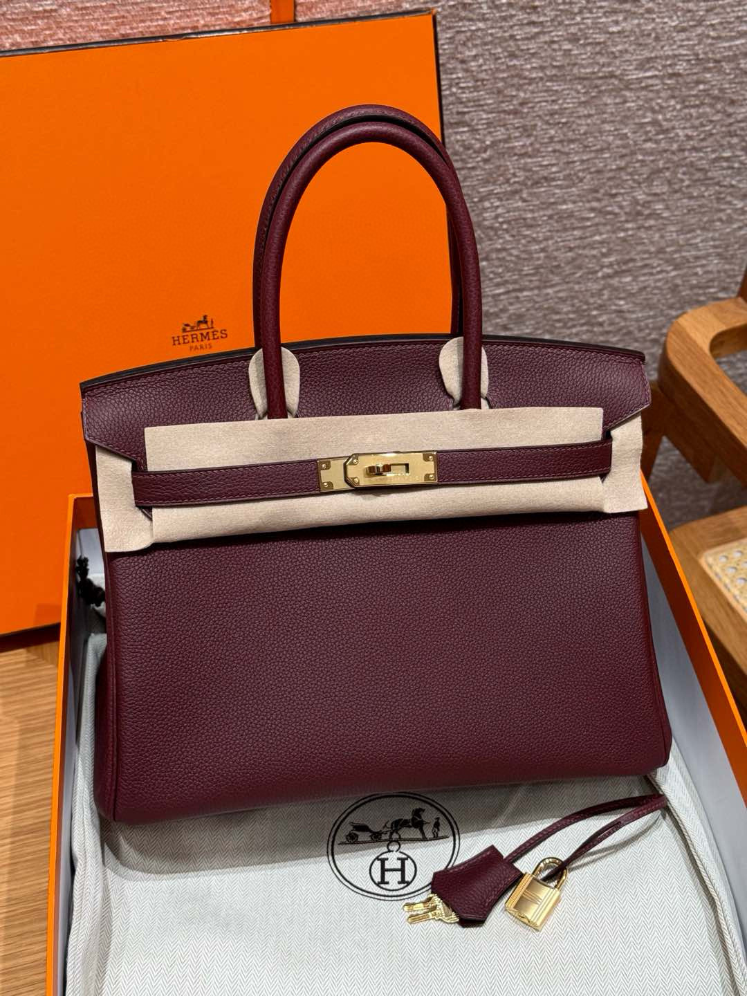 에르메스 Hermes Birkin 30cm Togo 55 Rouge H/gold