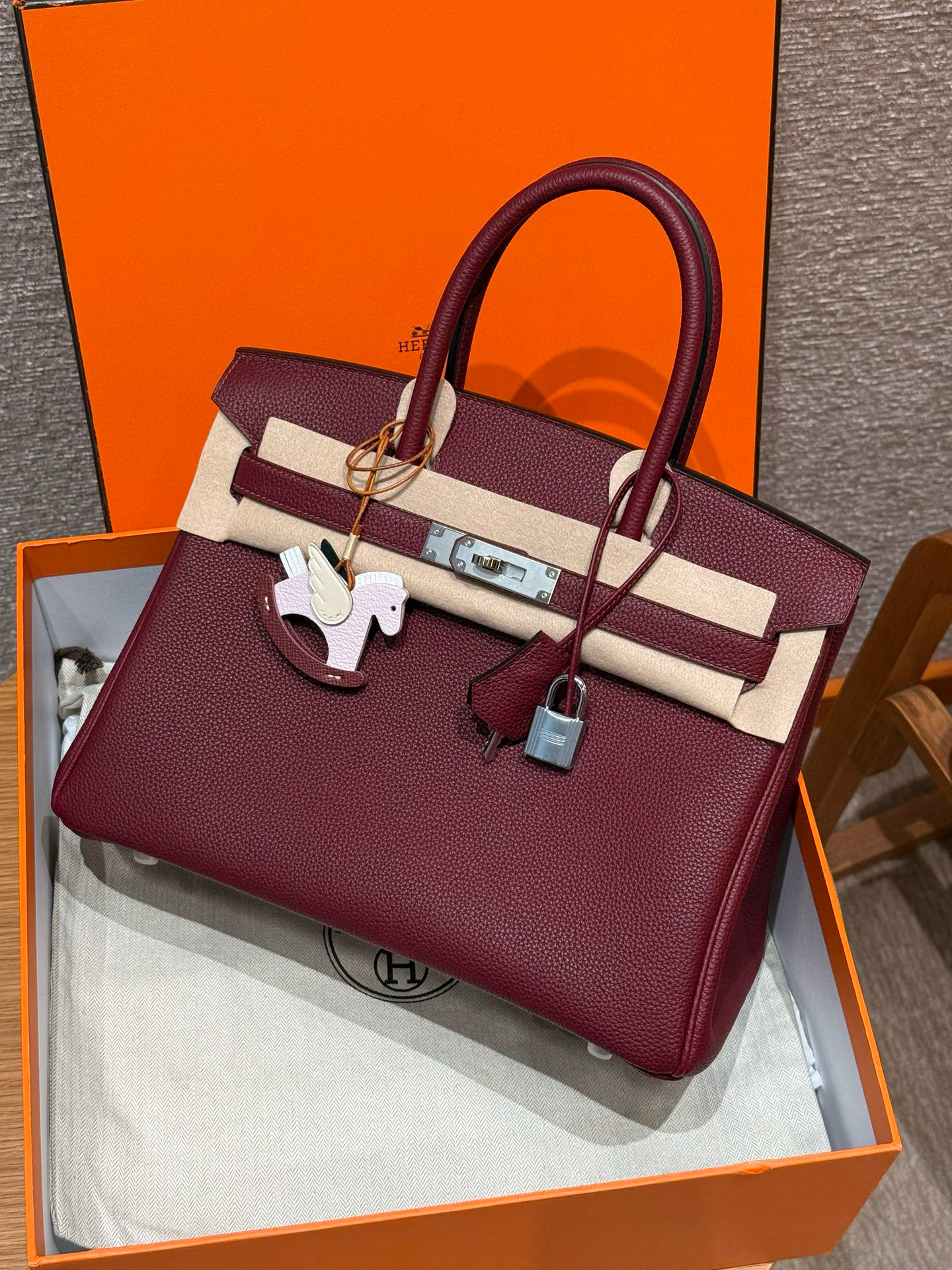 에르메스 Hermes Birkin 30cm Togo 57 Bordeaux/silver