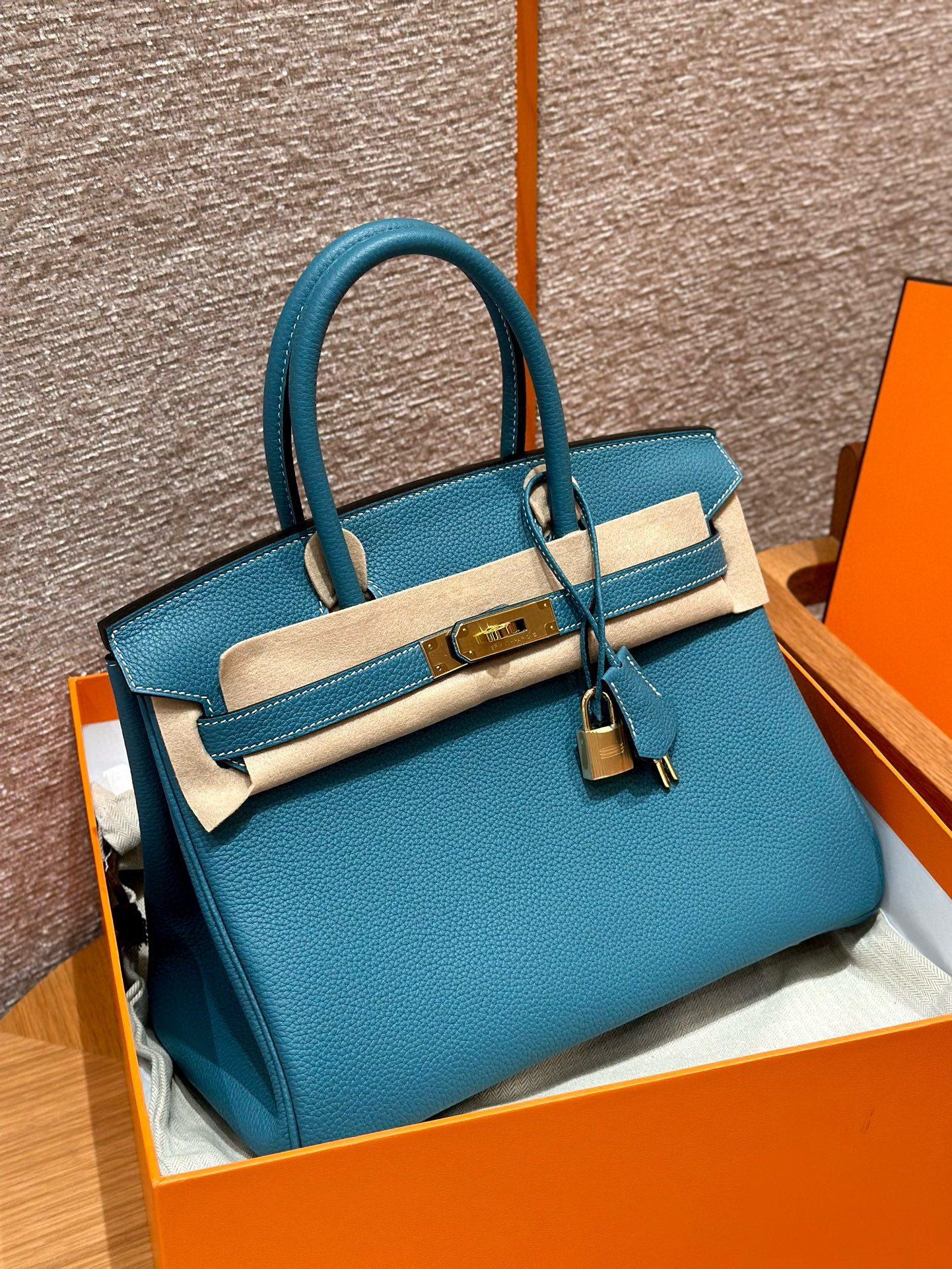 에르메스 Hermes Birkin 30cm Togo 75 Blue Jean/gold