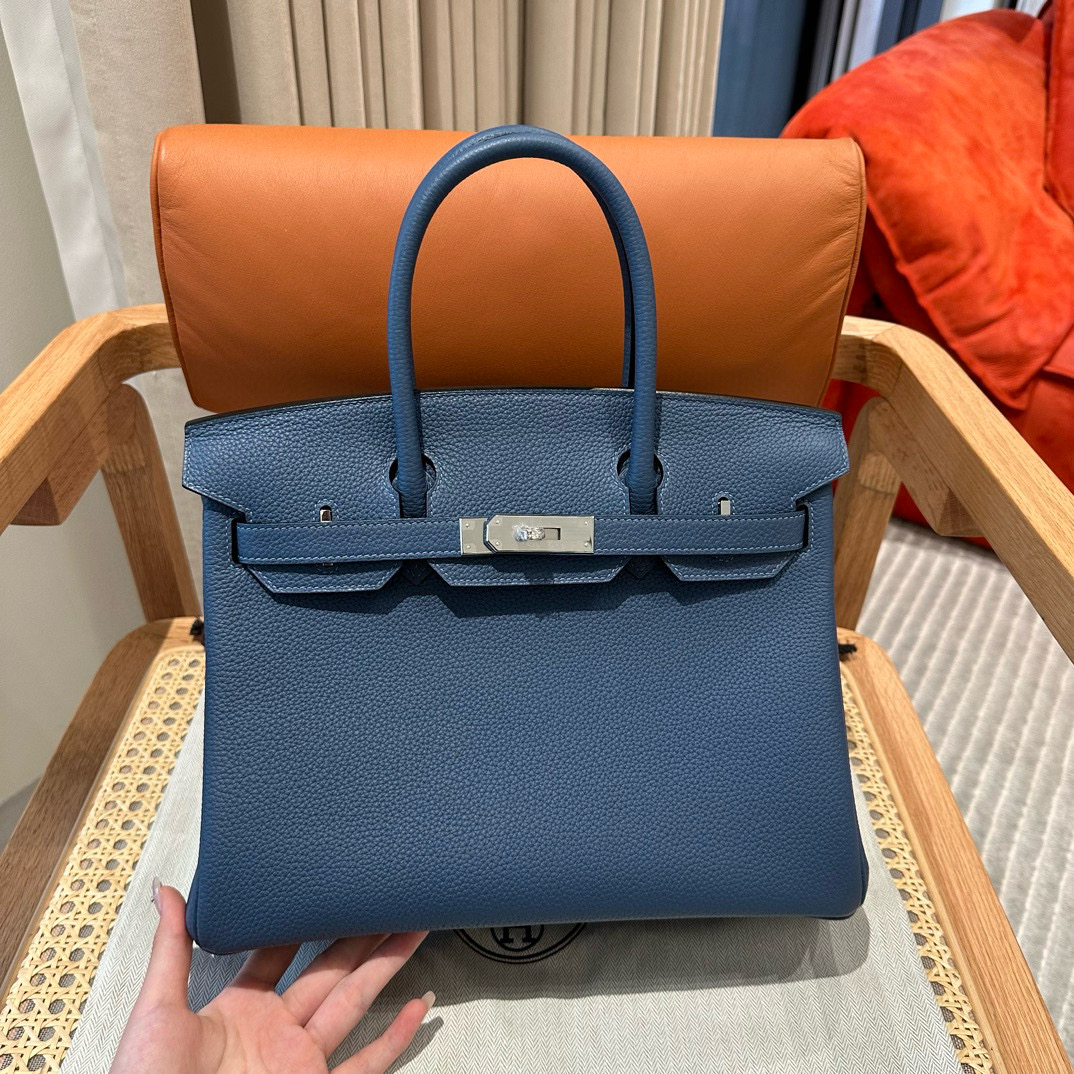 에르메스 Hermes Birkin 30cm Togo R2 Blue agate/silver