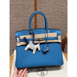에르메스 Hermes Birkin 30cm Togo T7 Blue Hydra/silver