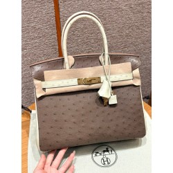 에르메스 Hermes Birkin 30cm KK ostrich 81 Girs  Tourerlle and 8L Beton/gold