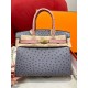 에르메스 Hermes Birkin 30cm KK ostrich R2 Blue agate and 94 Terre Cuite/silver