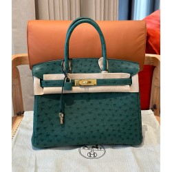에르메스 Hermes Birkin 30cm KK ostrich Z6 Malachite/gold