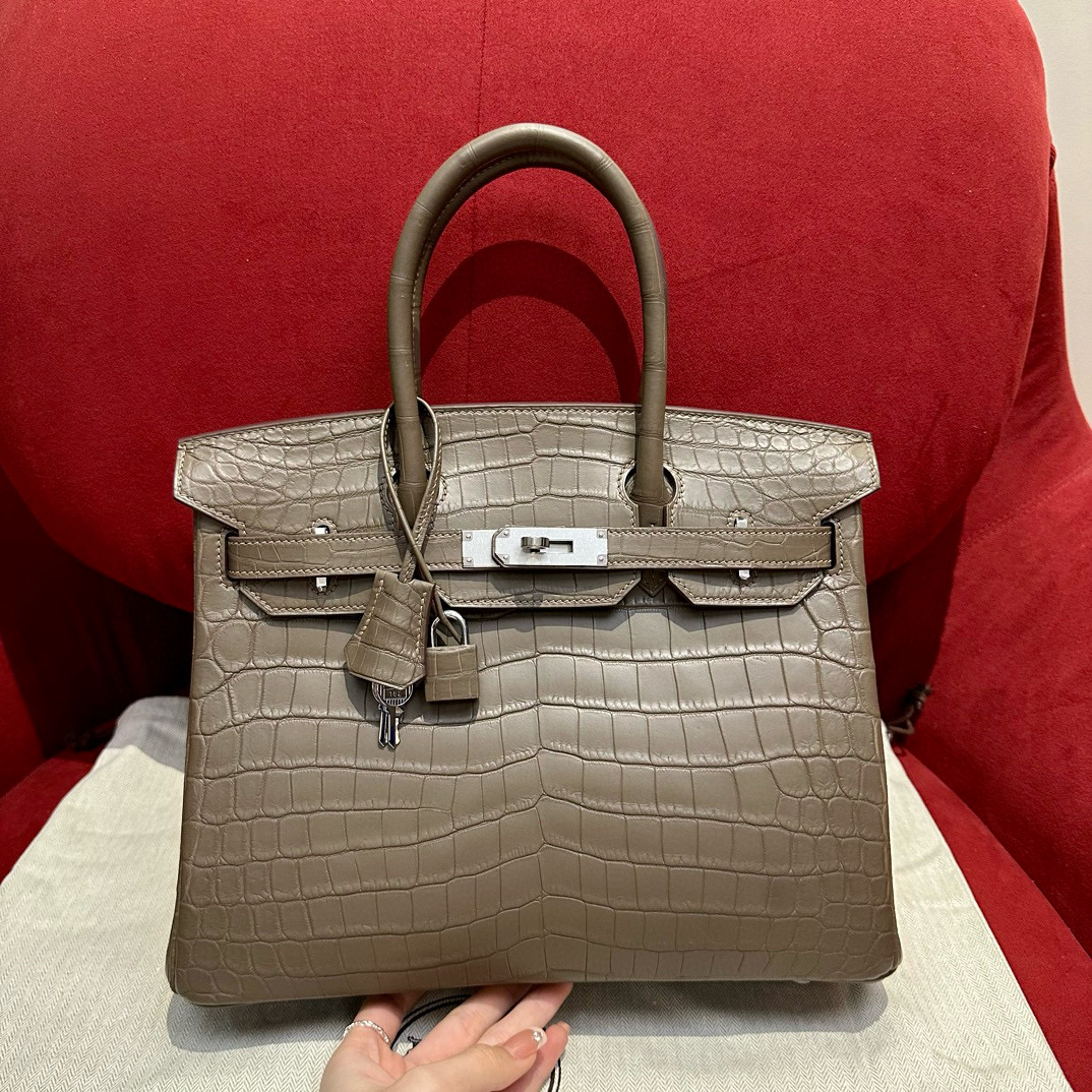 에르메스 Hermes Birkin 30cm Matte Alligator 18 Etoupe/silver