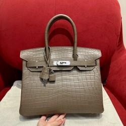 에르메스 Hermes Birkin 30cm Matte Alligator 18 Etoupe/silver
