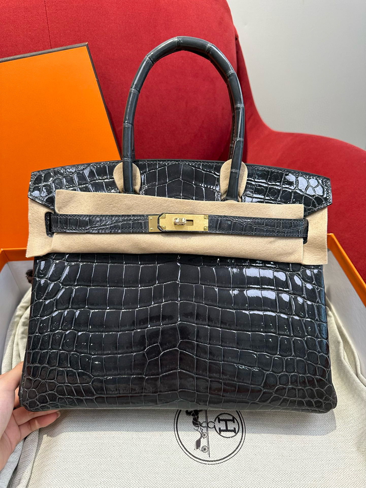 에르메스 Hermes Birkin 30cm Niloticus 88 Graphite/gold