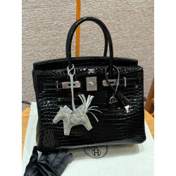 에르메스 Hermes Birkin 30cm Porosus Crocodile 89 Noir/silver