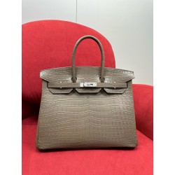 에르메스 Hermes Birkin 35cm Niloticus 18 Etoupe/silver