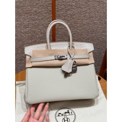 에르메스 Hermes Birkin Touch 25cm Togo and Matte Alligator 8L Beton/silver