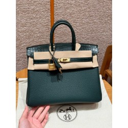 에르메스 Hermes Birkin Touch 25cm Togo and Matte Alligator Vo Vert Rousseau/gold