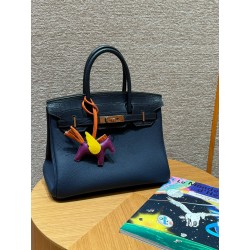 에르메스 Hermes Birkin Touch 30cm Togo and Matte Alligator 73 Blue saphir/Rose gold