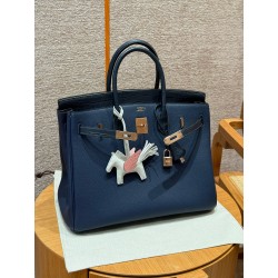 에르메스 Hermes Birkin Touch 35cm Togo and Matte Alligator 73 Blue saphir/Rose gold
