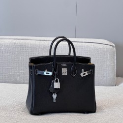 에르메스 Hermes Brikin 25cm Chèvre 89 Noir and 9D Jaune amber/silver