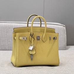 에르메스 Hermes Brikin 25cm Togo 1Z Jaune poussin/silver