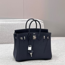 에르메스 Hermes Brikin 25cm Togo 2Z Blue niut/silver
