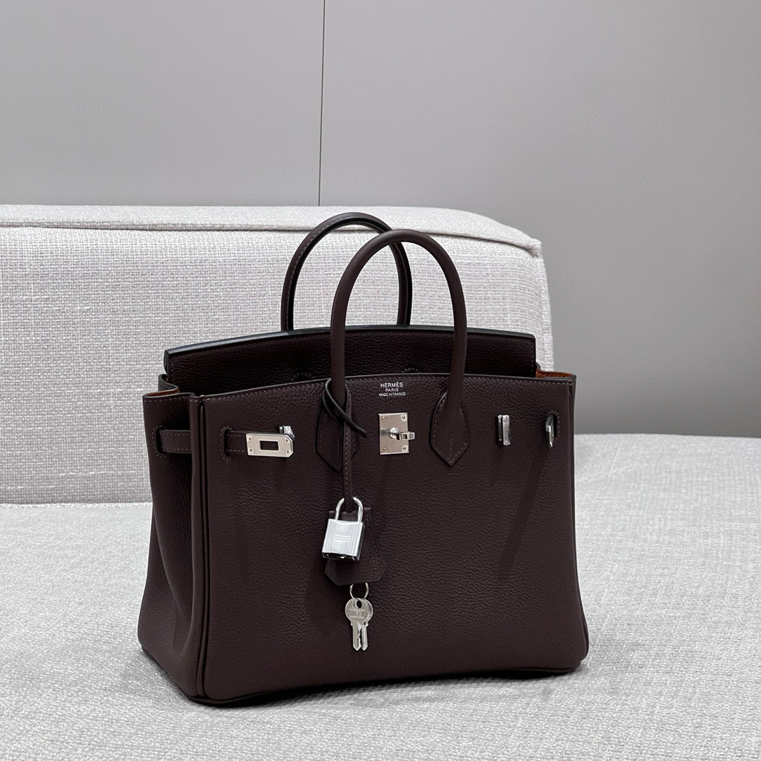 에르메스 Hermes Brikin 25cm Togo 46 Ebene and 37 Gold/silver