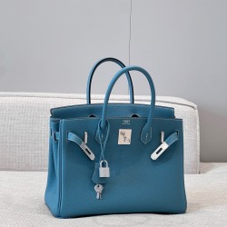 에르메스 Hermes Brikin 30cm Germany Leather 75 Blue Jean/silver