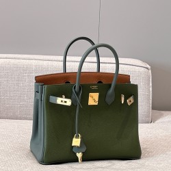 에르메스 Hermes Brikin 30cm Germany Leather V6 Canope 63 Vert Amanda 37 Gold /gold
