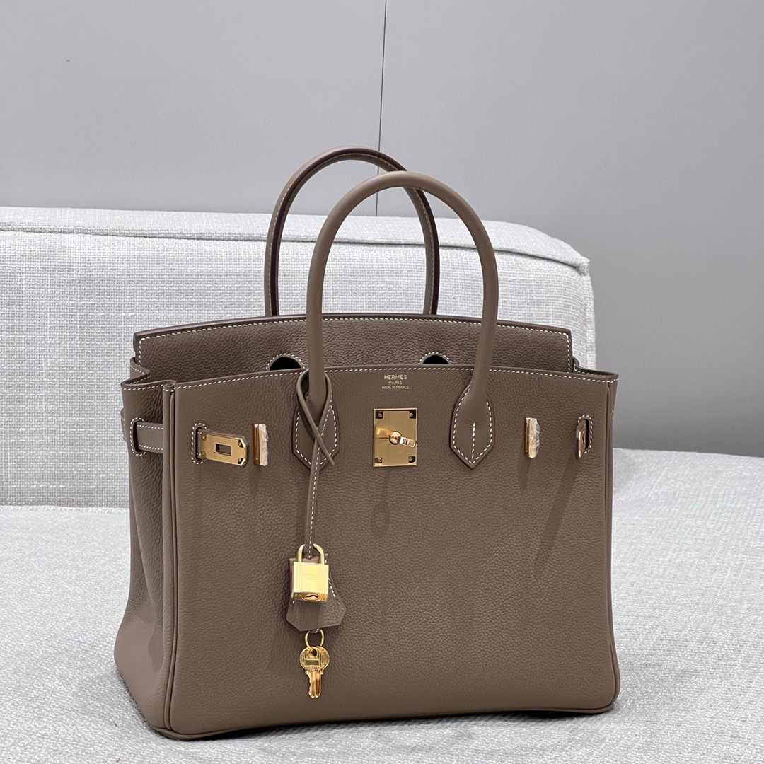에르메스 Hermes Brikin 30cm Togo 18 Etoupe/gold