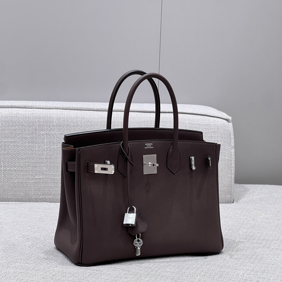 에르메스 Hermes Brikin 30cm Togo 46 Ebene and 37 Gold/silver