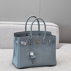 에르메스 Hermes Brikin 30cm Togo J7 Blue Lin and D0 Beige de Weimar/silver