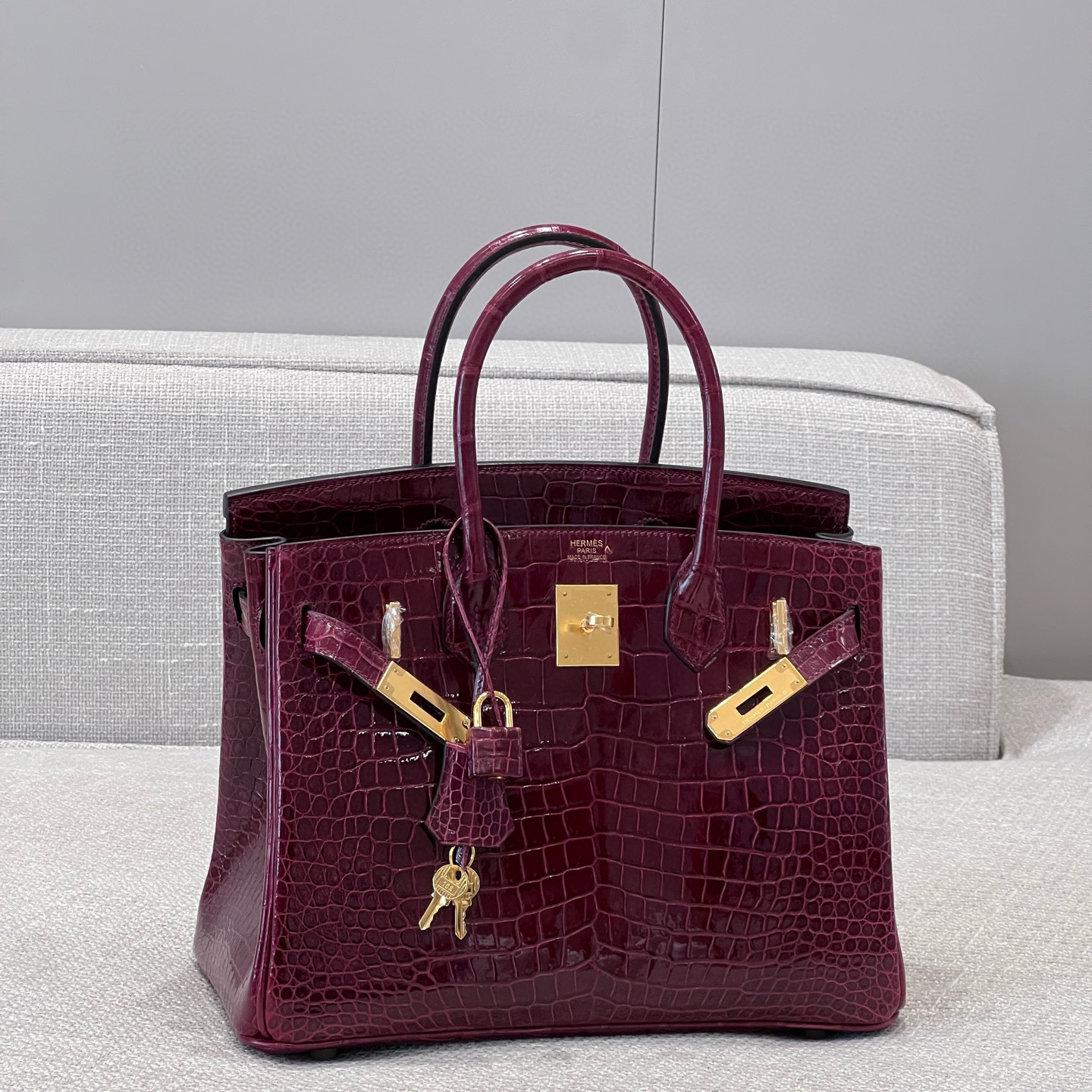 에르메스 Hermes Brikin 30cm Hcp crocodile 57 Bordeaux/gold