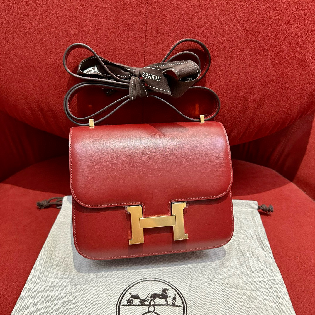에르메스 Hermes Constance 19cm Box 55 Rouge H/gold