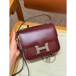 에르메스 Hermes Constance 19cm Box 55 Rouge H/silver
