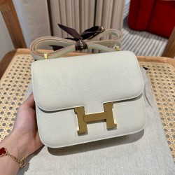 에르메스 Hermes Constance 19cm chèvre 0T Vert Mushroom/gold