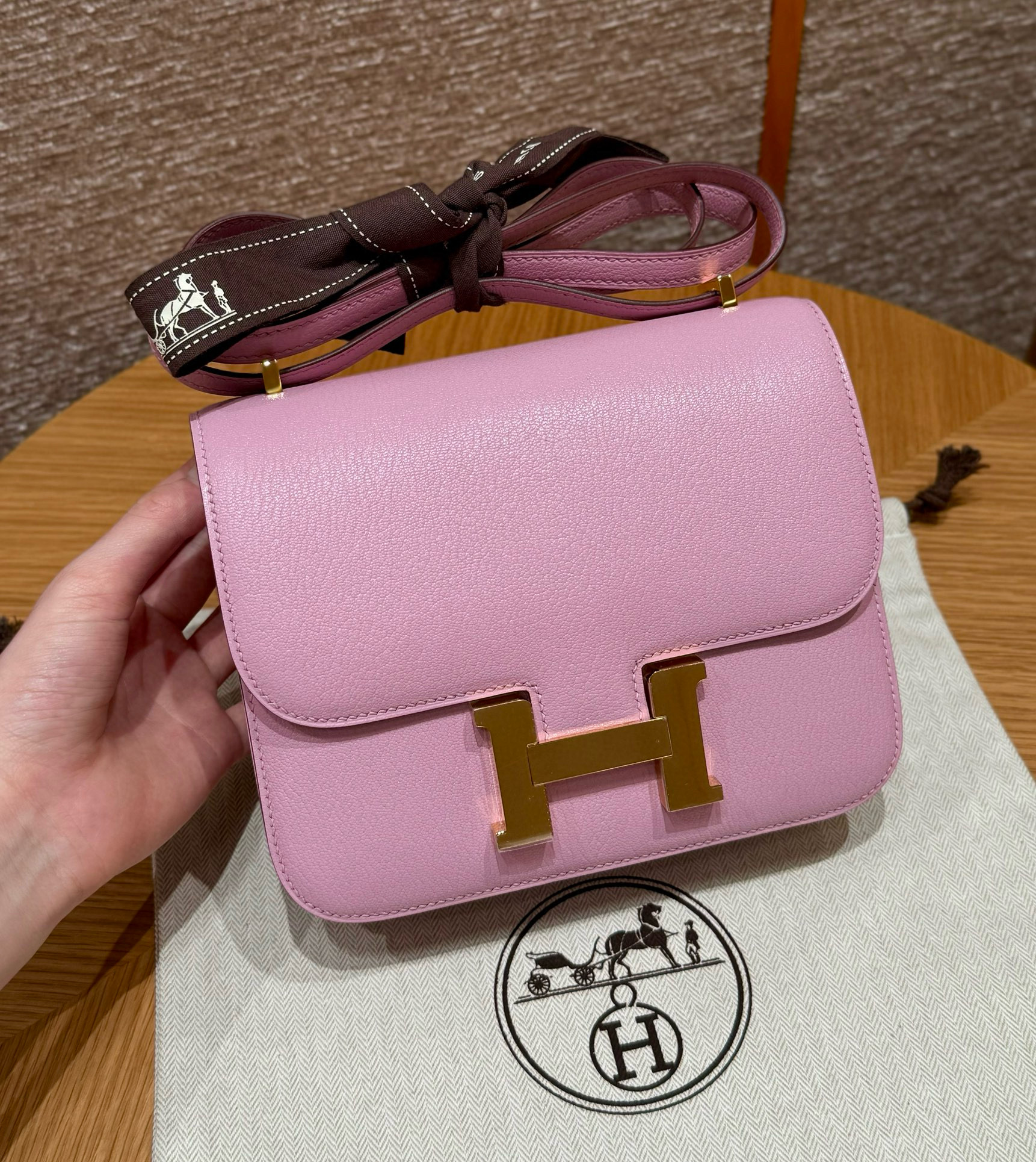 에르메스 Hermes Constance 19cm chèvre X9 Mauve/gold