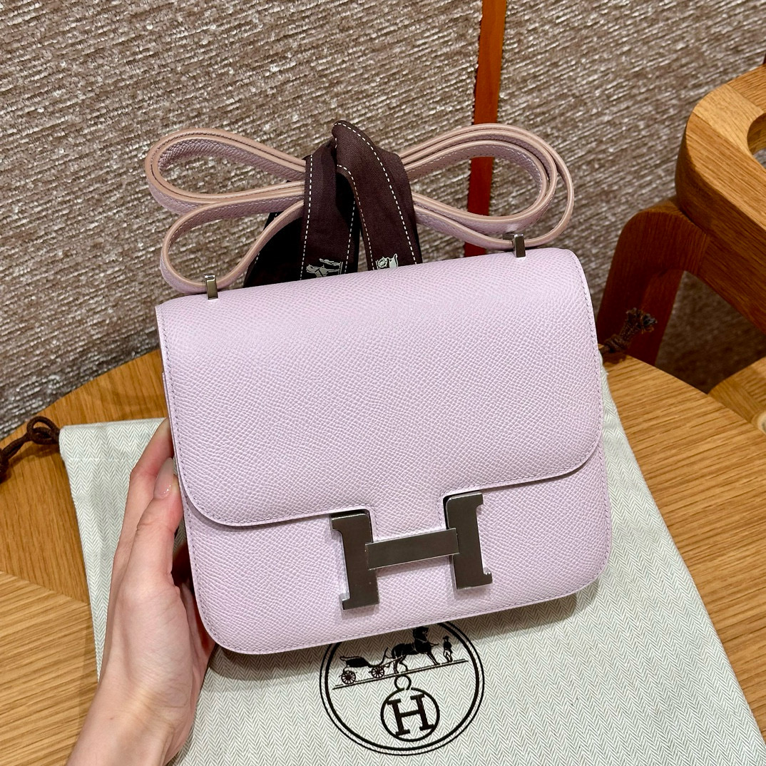 에르메스 Hermes Constance 19cm Epsom 09 Mauve pale/silver