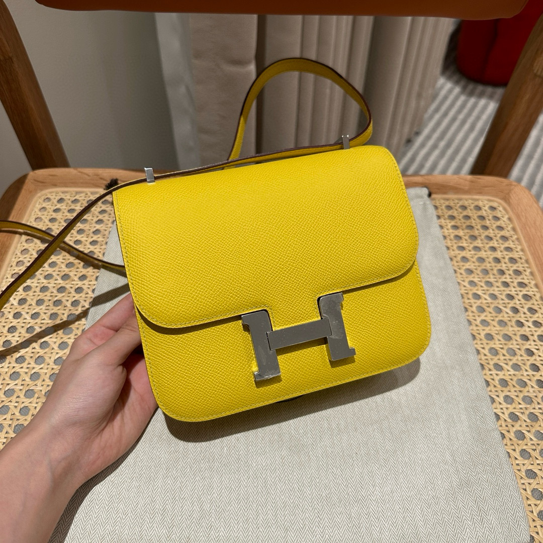 에르메스 Hermes Constance 19cm Epsom 9O Jaune de naples/silver