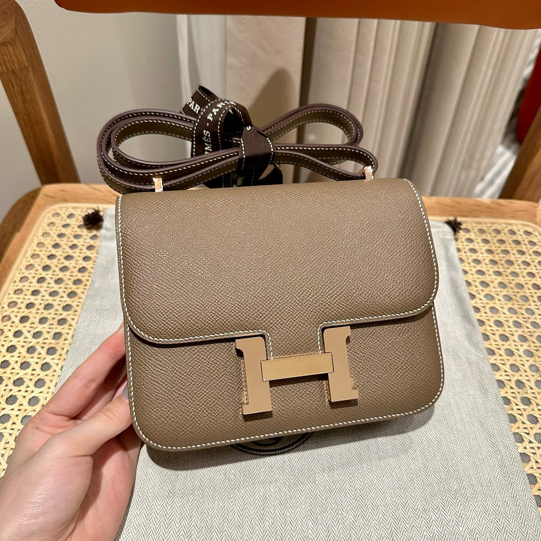 에르메스 Hermes Constance 19cm Epsom 18 Etoupe/Rose gold