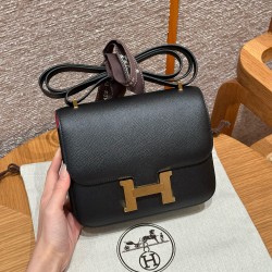 에르메스 Hermes Constance 19cm Epsom 89 Noir and i6 Rose extreme/gold